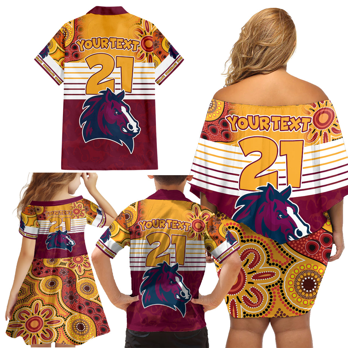 custom-nrl-broncos-champions-2023-family-matching-off-shoulder-short-dress-and-hawaiian-shirt-proud-newcastle-aboriginal-vibe