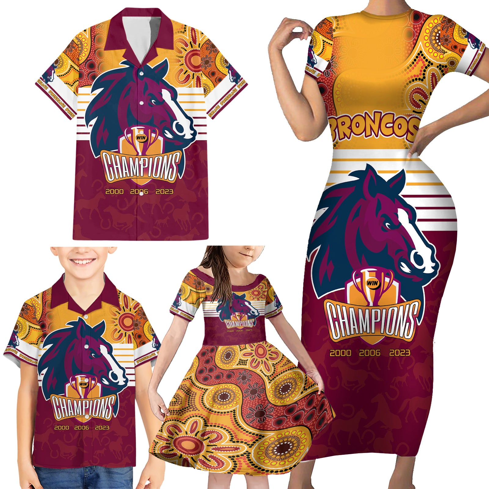 custom-nrl-broncos-champions-2023-family-matching-short-sleeve-bodycon-dress-and-hawaiian-shirt-proud-newcastle-aboriginal-vibe