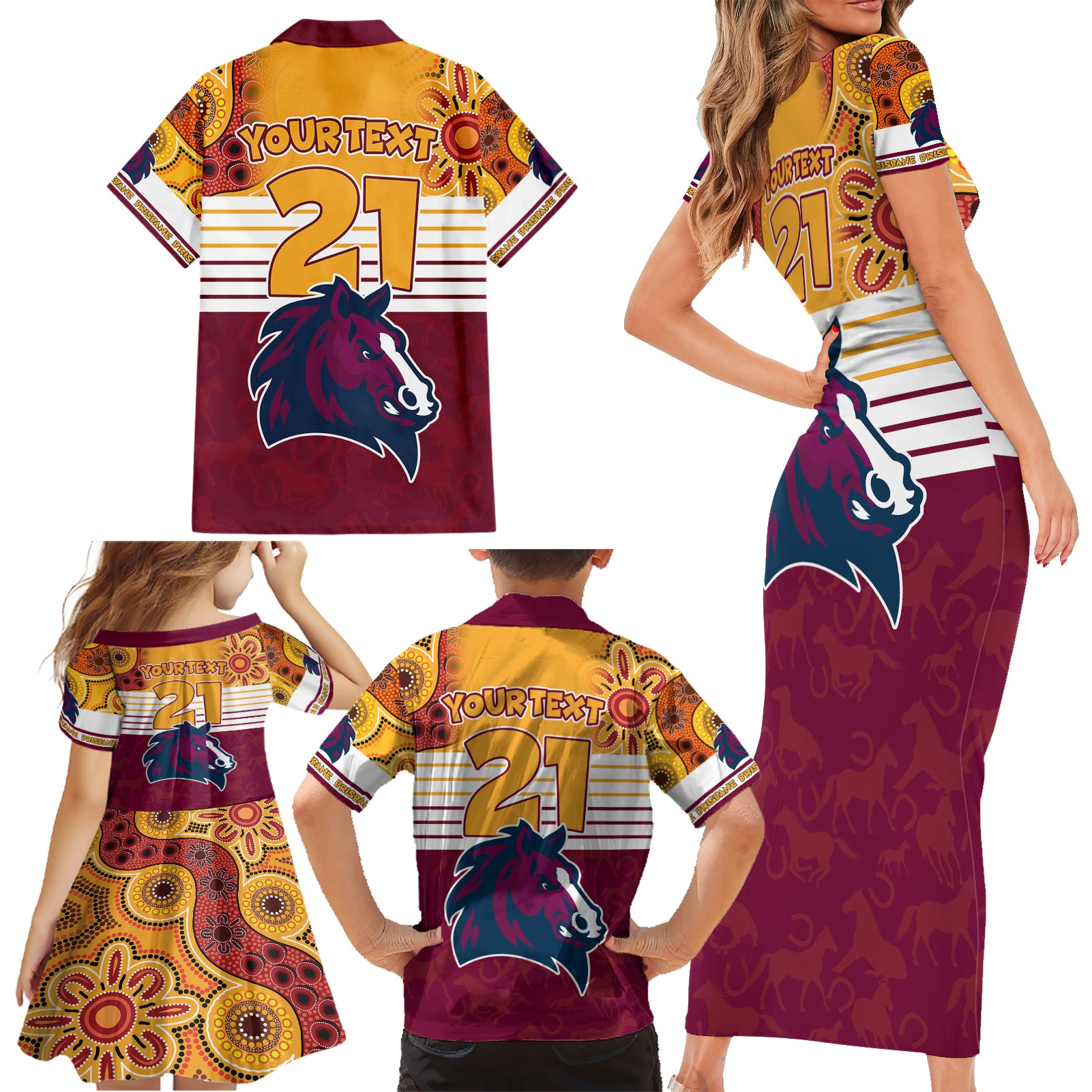 custom-nrl-broncos-champions-2023-family-matching-short-sleeve-bodycon-dress-and-hawaiian-shirt-proud-newcastle-aboriginal-vibe