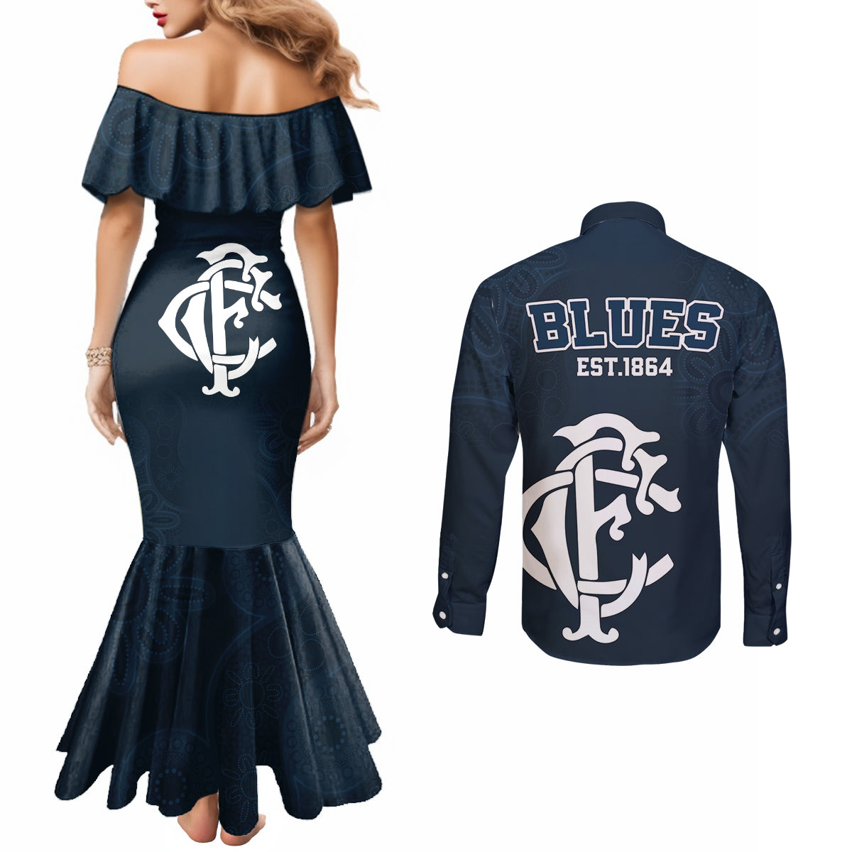 afl-blues-champions-2023-couples-matching-mermaid-dress-and-long-sleeve-button-shirts-proud-carlton-aboriginal-vibe