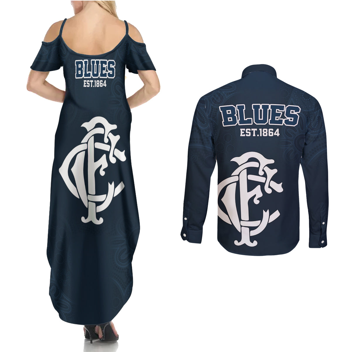 afl-blues-champions-2023-couples-matching-summer-maxi-dress-and-long-sleeve-button-shirts-proud-carlton-aboriginal-vibe