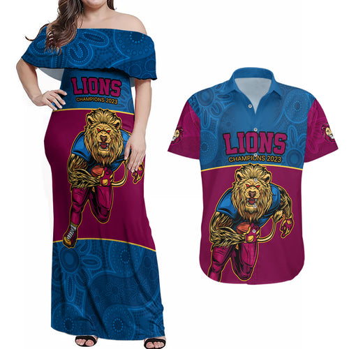 afl-lions-champions-2023-couples-matching-off-shoulder-maxi-dress-and-hawaiian-shirt-proud-brisbane-aboriginal-vibe