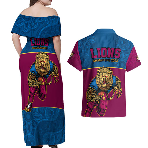 afl-lions-champions-2023-couples-matching-off-shoulder-maxi-dress-and-hawaiian-shirt-proud-brisbane-aboriginal-vibe