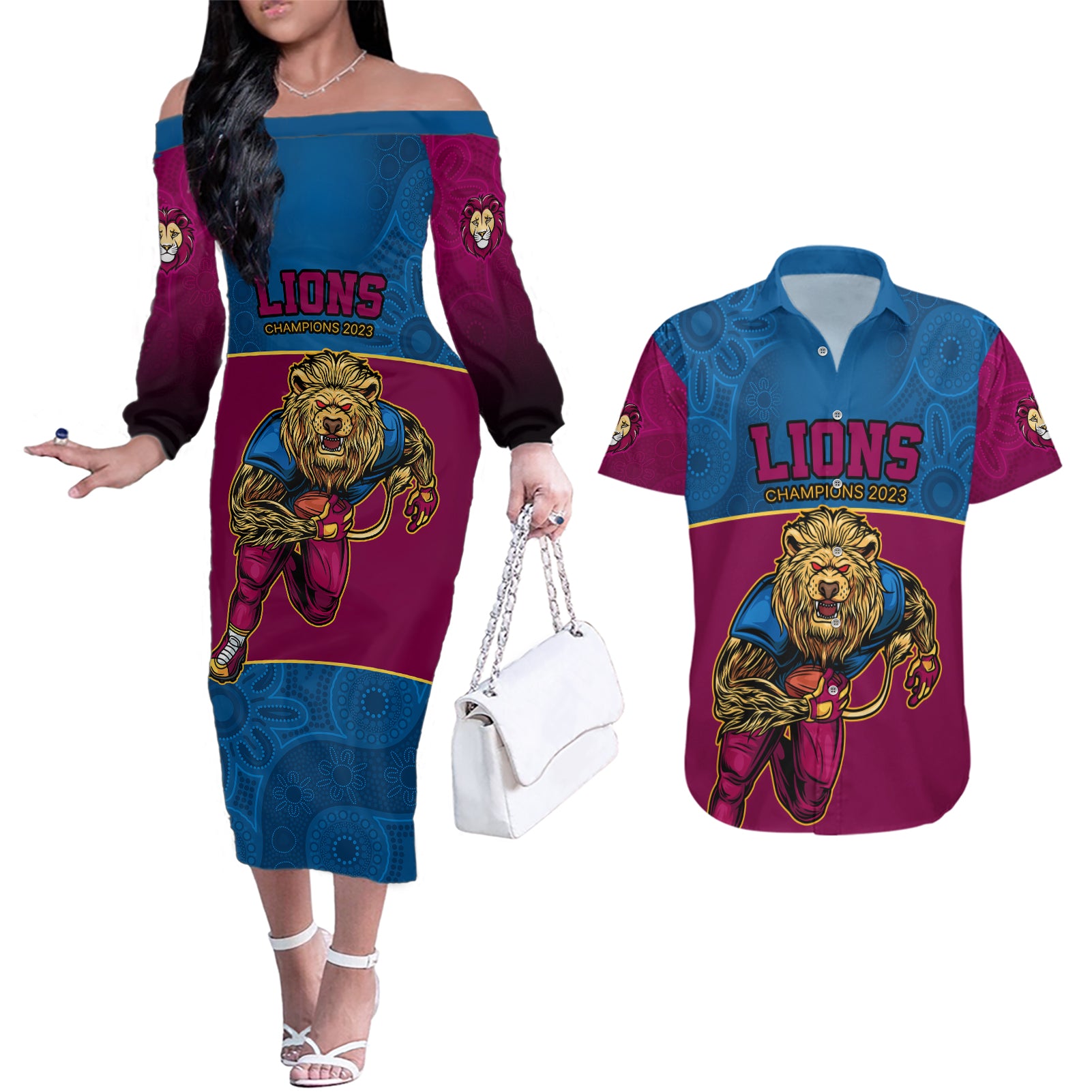 afl-lions-champions-2023-couples-matching-off-the-shoulder-long-sleeve-dress-and-hawaiian-shirt-proud-brisbane-aboriginal-vibe