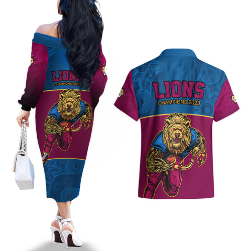 afl-lions-champions-2023-couples-matching-off-the-shoulder-long-sleeve-dress-and-hawaiian-shirt-proud-brisbane-aboriginal-vibe