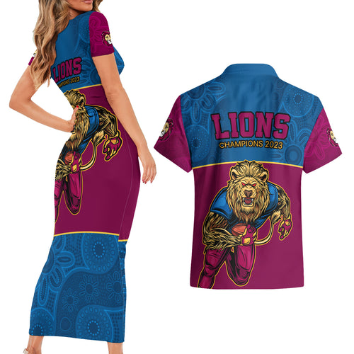 afl-lions-champions-2023-couples-matching-short-sleeve-bodycon-dress-and-hawaiian-shirt-proud-brisbane-aboriginal-vibe