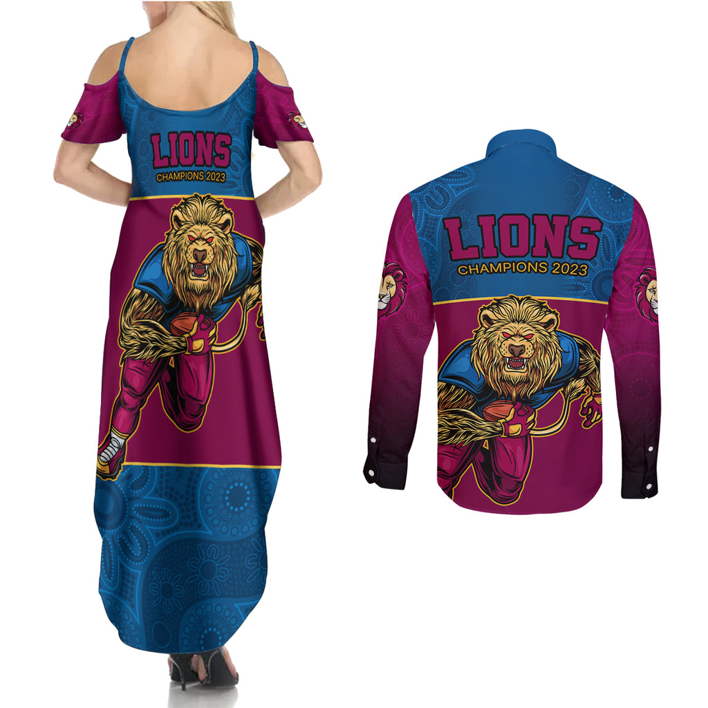 afl-lions-champions-2023-couples-matching-summer-maxi-dress-and-long-sleeve-button-shirts-proud-brisbane-aboriginal-vibe