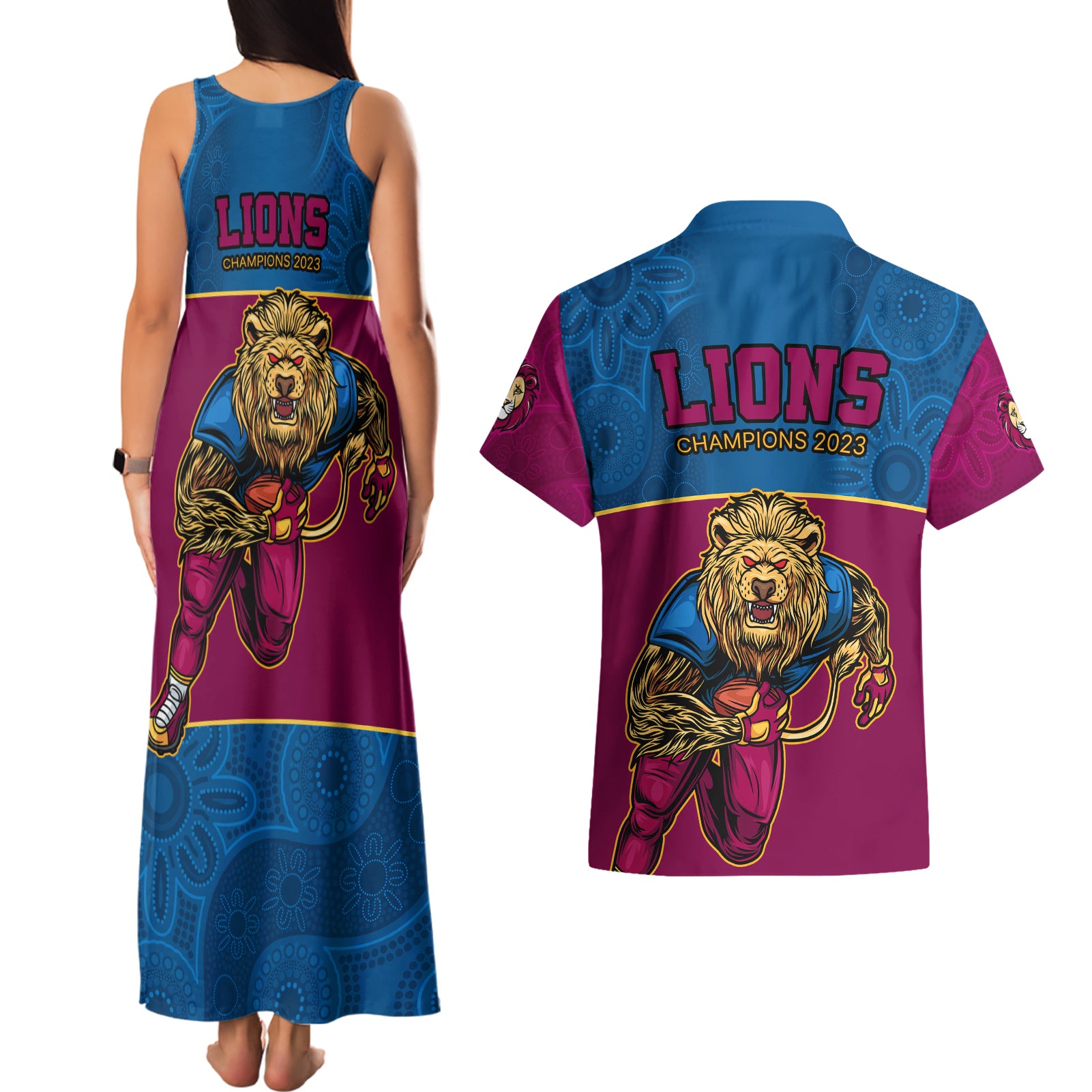 afl-lions-champions-2023-couples-matching-tank-maxi-dress-and-hawaiian-shirt-proud-brisbane-aboriginal-vibe