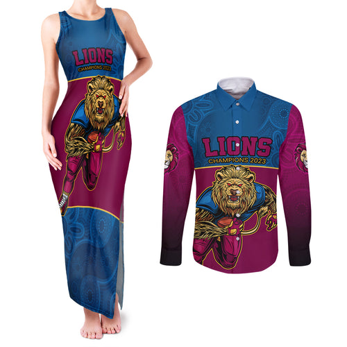 afl-lions-champions-2023-couples-matching-tank-maxi-dress-and-long-sleeve-button-shirts-proud-brisbane-aboriginal-vibe