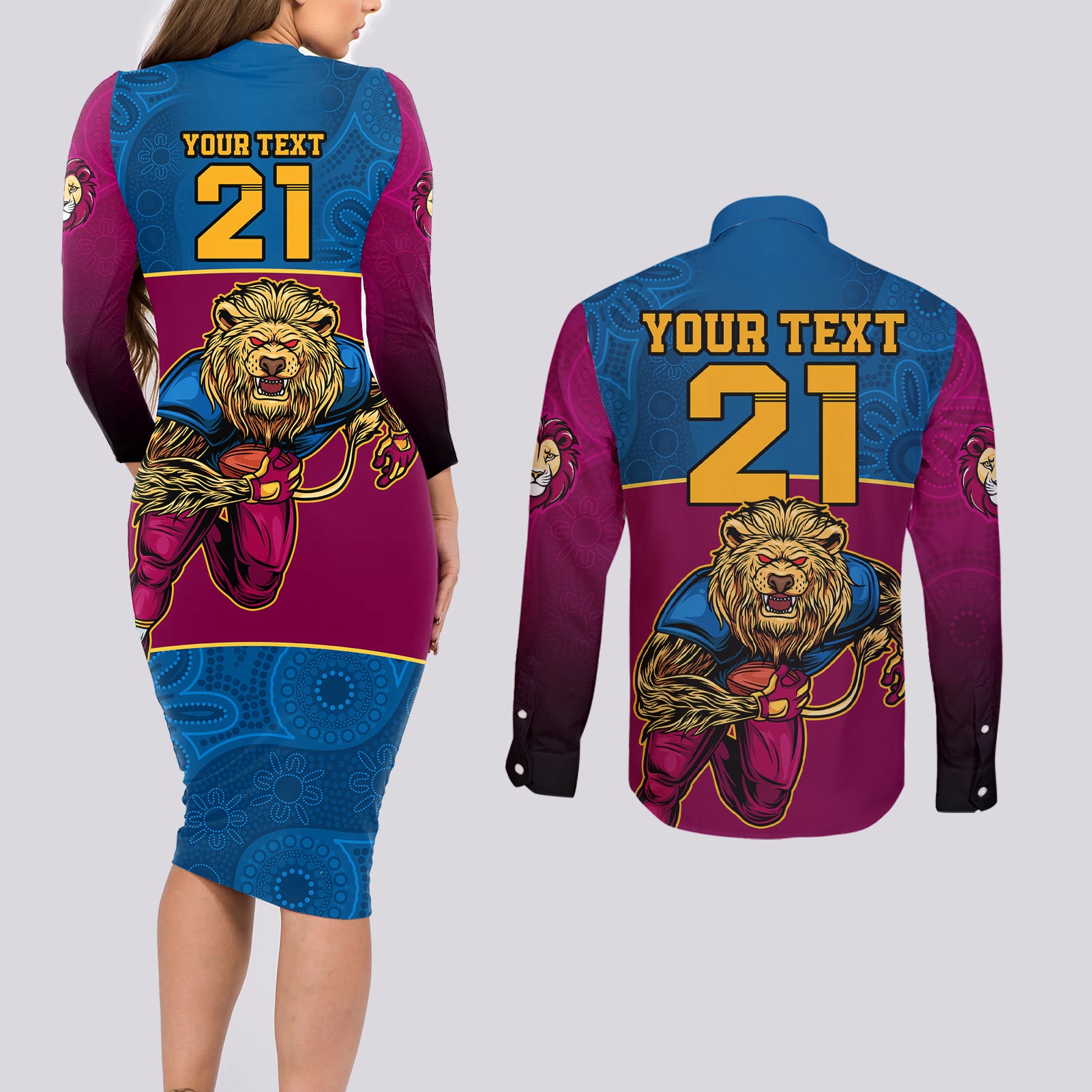 custom-afl-lions-champions-2023-couples-matching-long-sleeve-bodycon-dress-and-long-sleeve-button-shirts-proud-brisbane-aboriginal-vibe