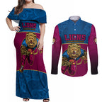custom-afl-lions-champions-2023-couples-matching-off-shoulder-maxi-dress-and-long-sleeve-button-shirts-proud-brisbane-aboriginal-vibe