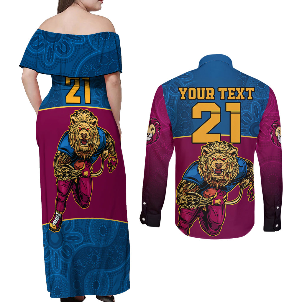 custom-afl-lions-champions-2023-couples-matching-off-shoulder-maxi-dress-and-long-sleeve-button-shirts-proud-brisbane-aboriginal-vibe