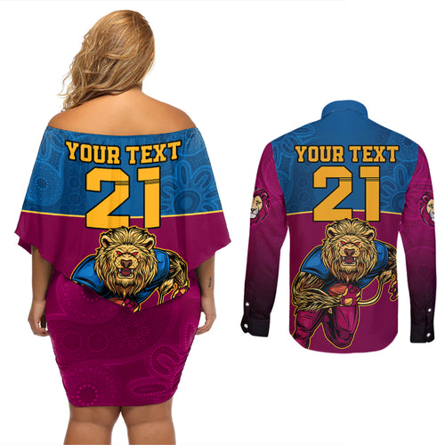 custom-afl-lions-champions-2023-couples-matching-off-shoulder-short-dress-and-long-sleeve-button-shirts-proud-brisbane-aboriginal-vibe