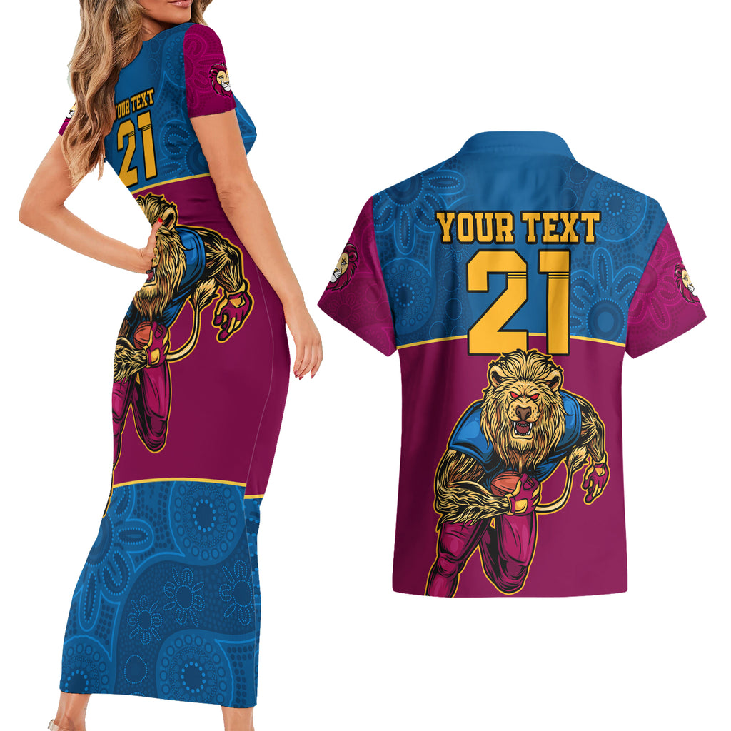 custom-afl-lions-champions-2023-couples-matching-short-sleeve-bodycon-dress-and-hawaiian-shirt-proud-brisbane-aboriginal-vibe
