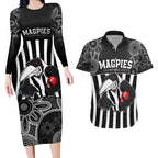 afl-magpies-champions-2023-couples-matching-long-sleeve-bodycon-dress-and-hawaiian-shirt-proud-collingwood-aboriginal-vibe