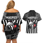 afl-magpies-champions-2023-couples-matching-off-shoulder-short-dress-and-hawaiian-shirt-proud-collingwood-aboriginal-vibe