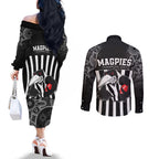 afl-magpies-champions-2023-couples-matching-off-the-shoulder-long-sleeve-dress-and-long-sleeve-button-shirts-proud-collingwood-aboriginal-vibe