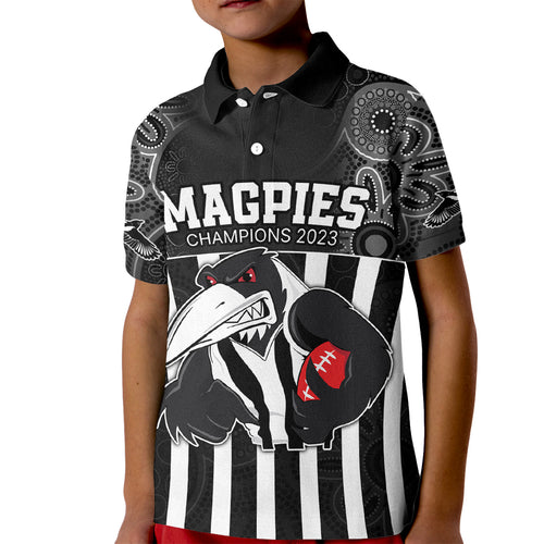 afl-magpies-champions-2023-kid-polo-shirt-proud-collingwood-aboriginal-vibe
