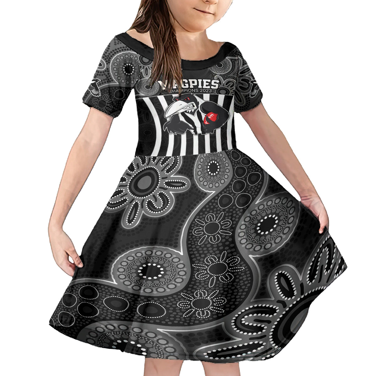 afl-magpies-champions-2023-kid-short-sleeve-dress-proud-collingwood-aboriginal-vibe