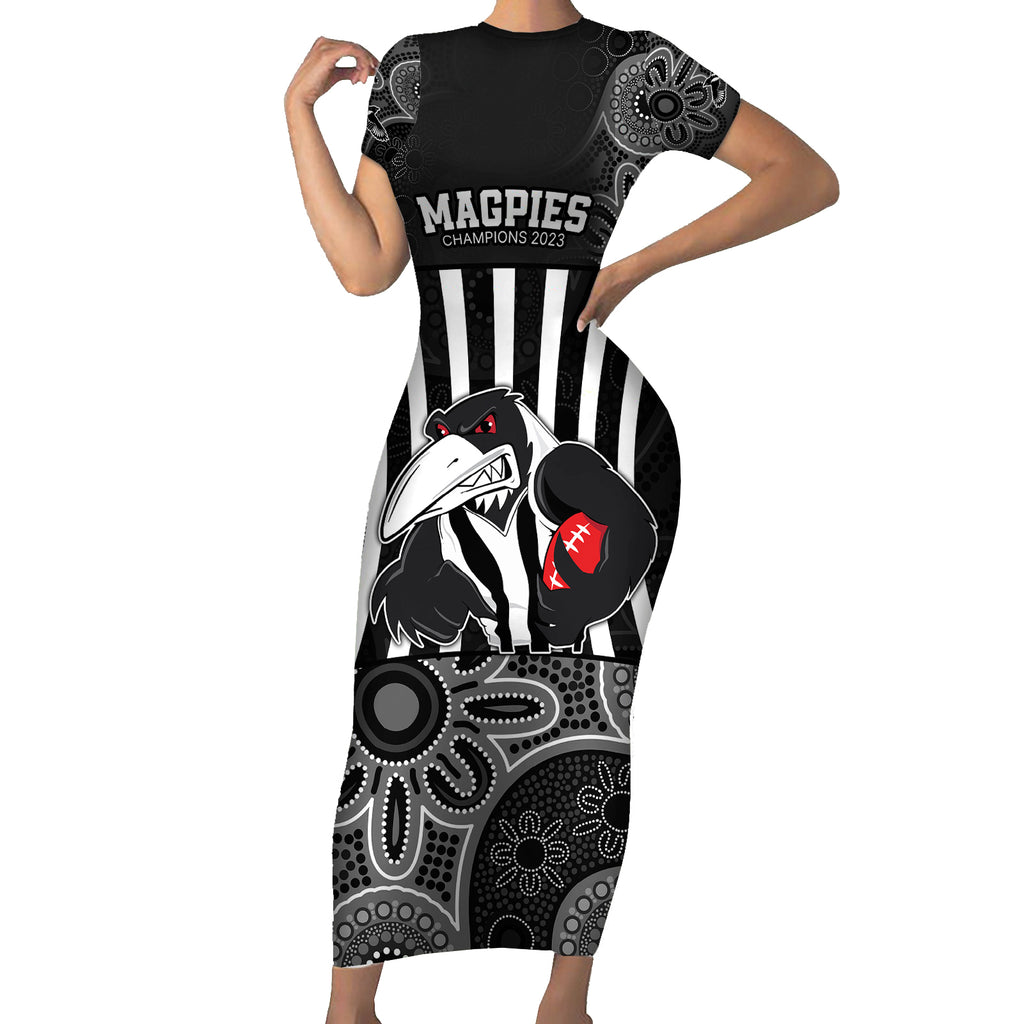 afl-magpies-champions-2023-short-sleeve-bodycon-dress-proud-collingwood-aboriginal-vibe