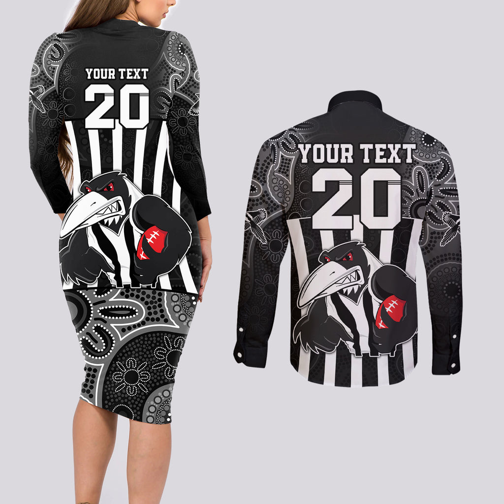 custom-afl-magpies-champions-2023-couples-matching-long-sleeve-bodycon-dress-and-long-sleeve-button-shirts-proud-collingwood-aboriginal-vibe