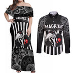 custom-afl-magpies-champions-2023-couples-matching-off-shoulder-maxi-dress-and-long-sleeve-button-shirts-proud-collingwood-aboriginal-vibe