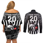 custom-afl-magpies-champions-2023-couples-matching-off-shoulder-short-dress-and-long-sleeve-button-shirts-proud-collingwood-aboriginal-vibe