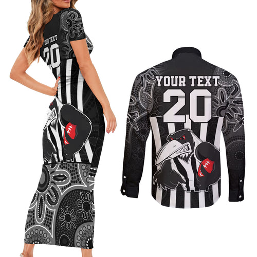 custom-afl-magpies-champions-2023-couples-matching-short-sleeve-bodycon-dress-and-long-sleeve-button-shirts-proud-collingwood-aboriginal-vibe