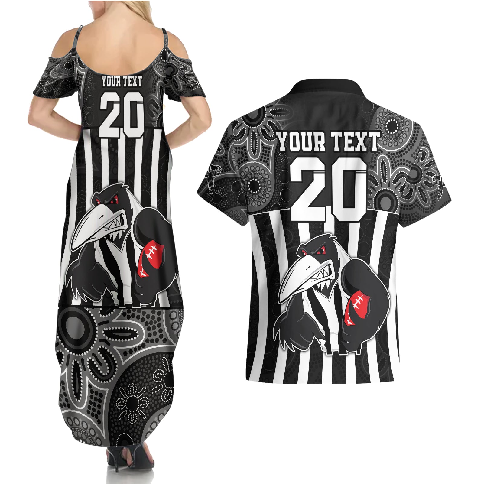 custom-afl-magpies-champions-2023-couples-matching-summer-maxi-dress-and-hawaiian-shirt-proud-collingwood-aboriginal-vibe