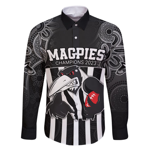 custom-afl-magpies-champions-2023-family-matching-mermaid-dress-and-hawaiian-shirt-proud-collingwood-aboriginal-vibe