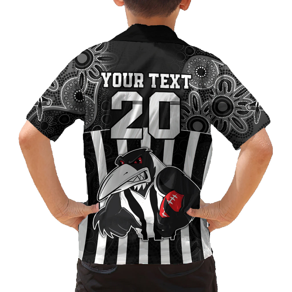 custom-afl-magpies-champions-2023-family-matching-off-shoulder-maxi-dress-and-hawaiian-shirt-proud-collingwood-aboriginal-vibe