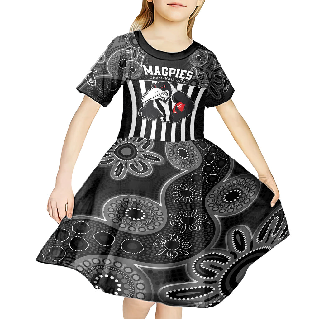 custom-afl-magpies-champions-2023-kid-short-sleeve-dress-proud-collingwood-aboriginal-vibe