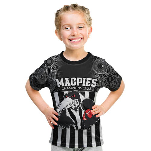 custom-afl-magpies-champions-2023-kid-t-shirt-proud-collingwood-aboriginal-vibe