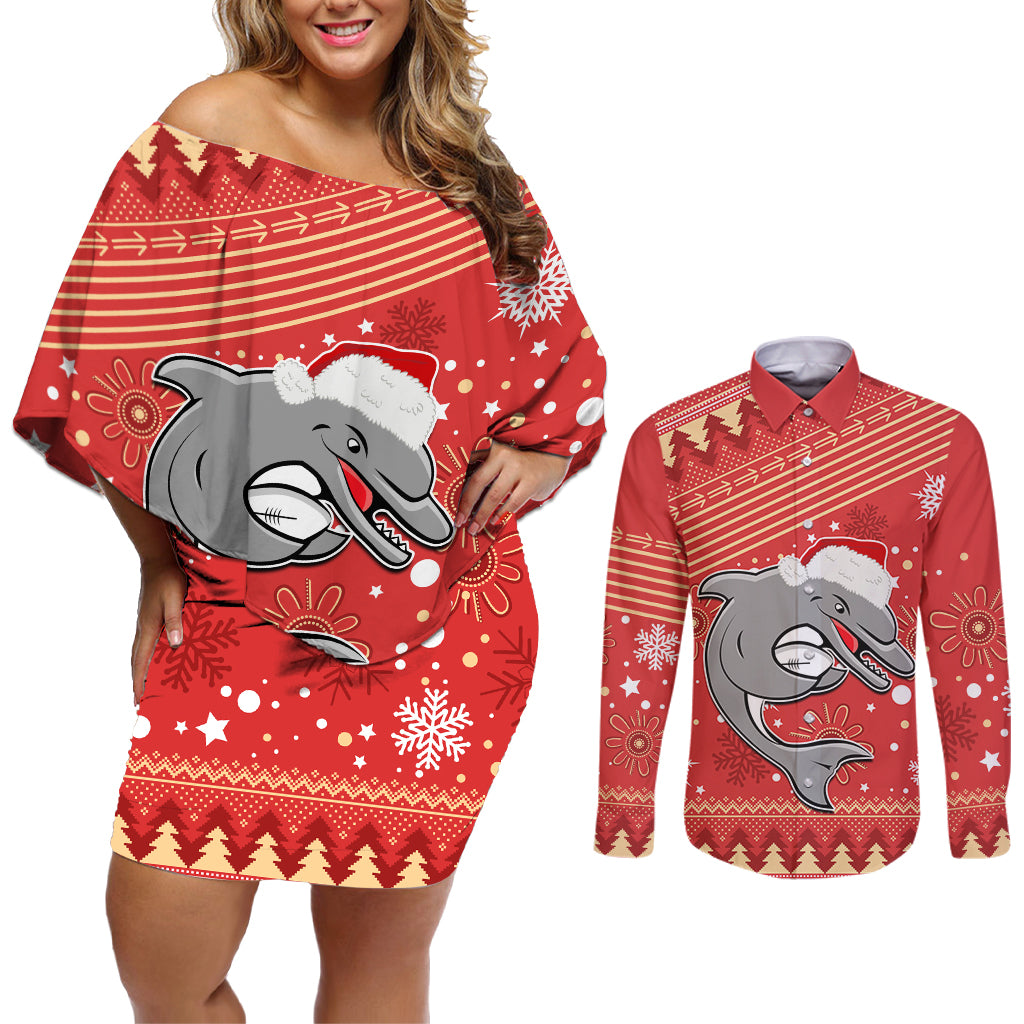 custom-dolphins-rugby-couples-matching-off-shoulder-short-dress-and-long-sleeve-button-shirt-chirstmas-vibe-2023