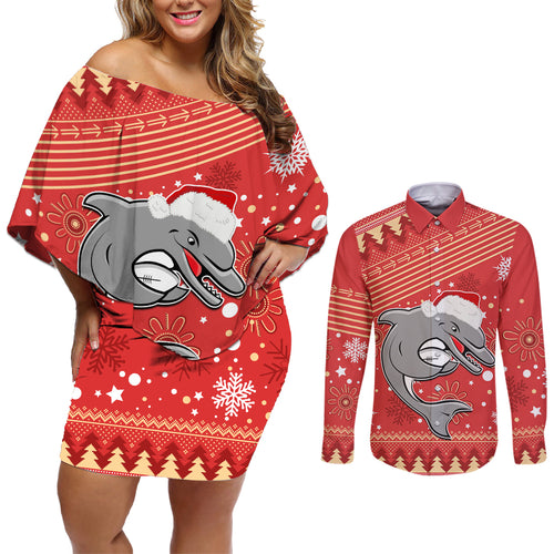 custom-dolphins-rugby-couples-matching-off-shoulder-short-dress-and-long-sleeve-button-shirt-chirstmas-vibe-2023