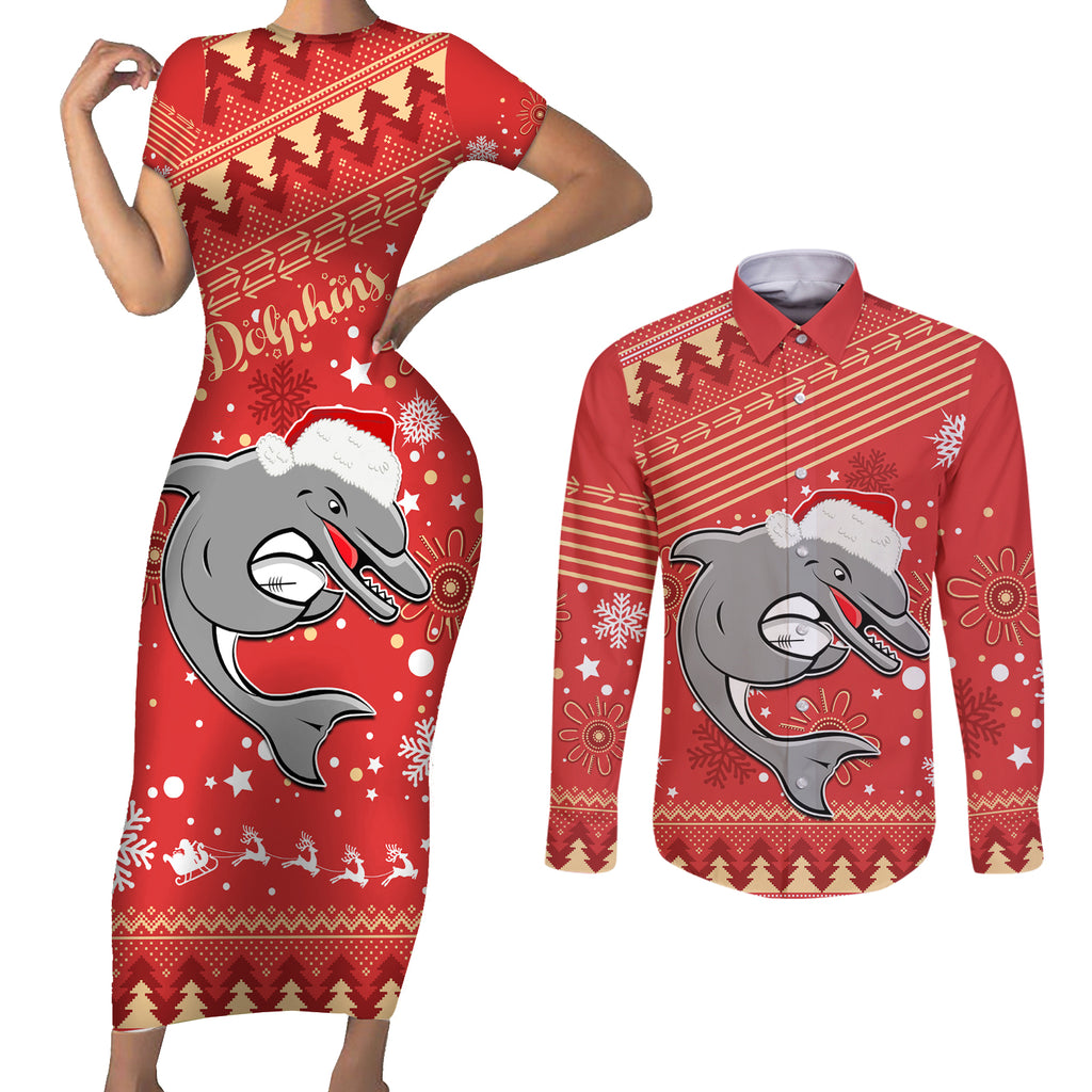 custom-dolphins-rugby-couples-matching-short-sleeve-bodycon-dress-and-long-sleeve-button-shirt-chirstmas-vibe-2023