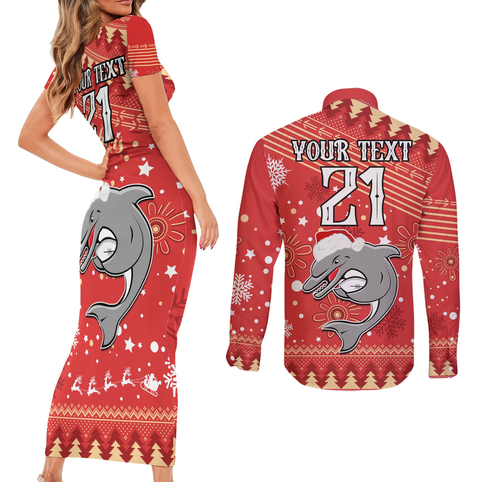 custom-dolphins-rugby-couples-matching-short-sleeve-bodycon-dress-and-long-sleeve-button-shirt-chirstmas-vibe-2023