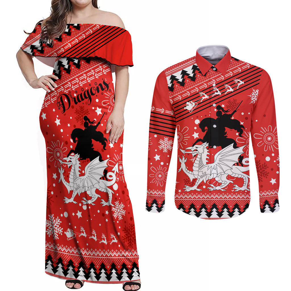 custom-dragons-rugby-couples-matching-off-shoulder-maxi-dress-and-long-sleeve-button-shirt-chirstmas-vibe-2023
