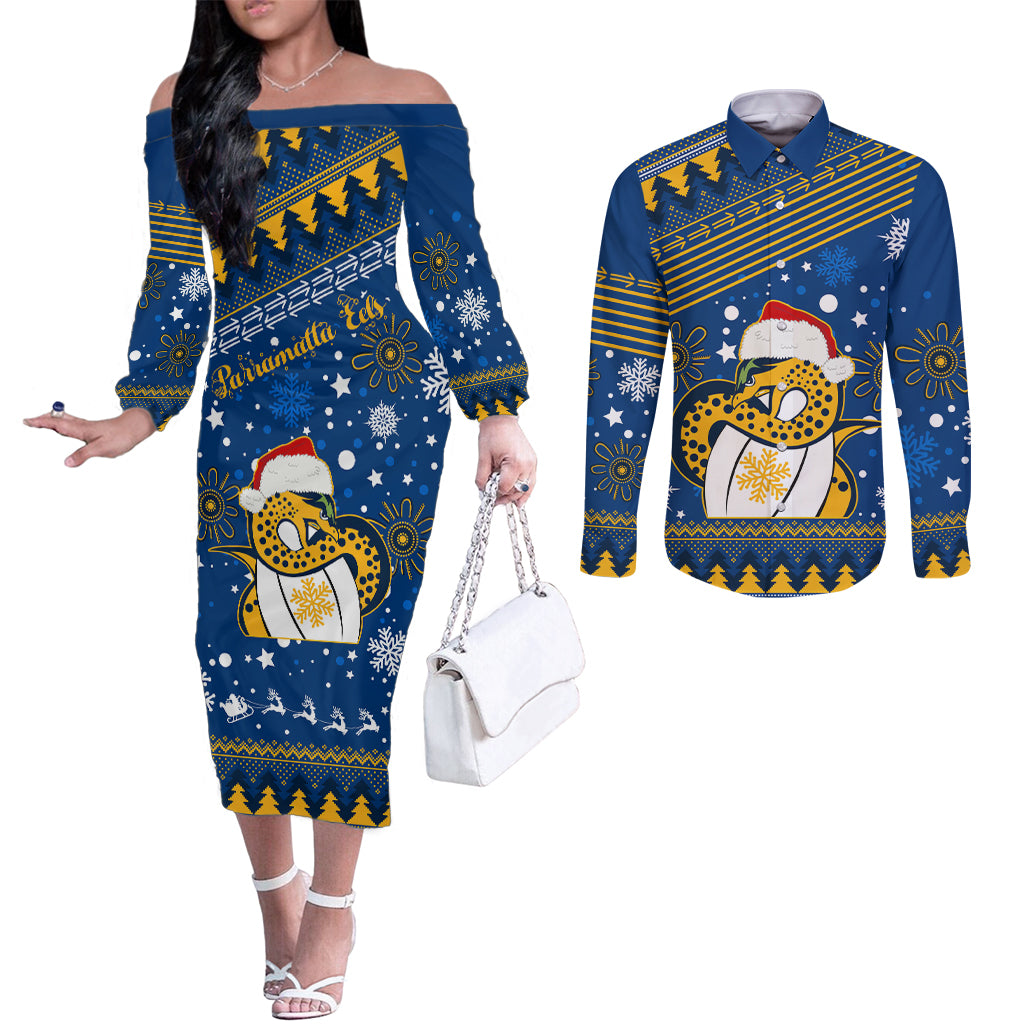 custom-eels-rugby-couples-matching-off-the-shoulder-long-sleeve-dress-and-long-sleeve-button-shirt-chirstmas-vibe-2023