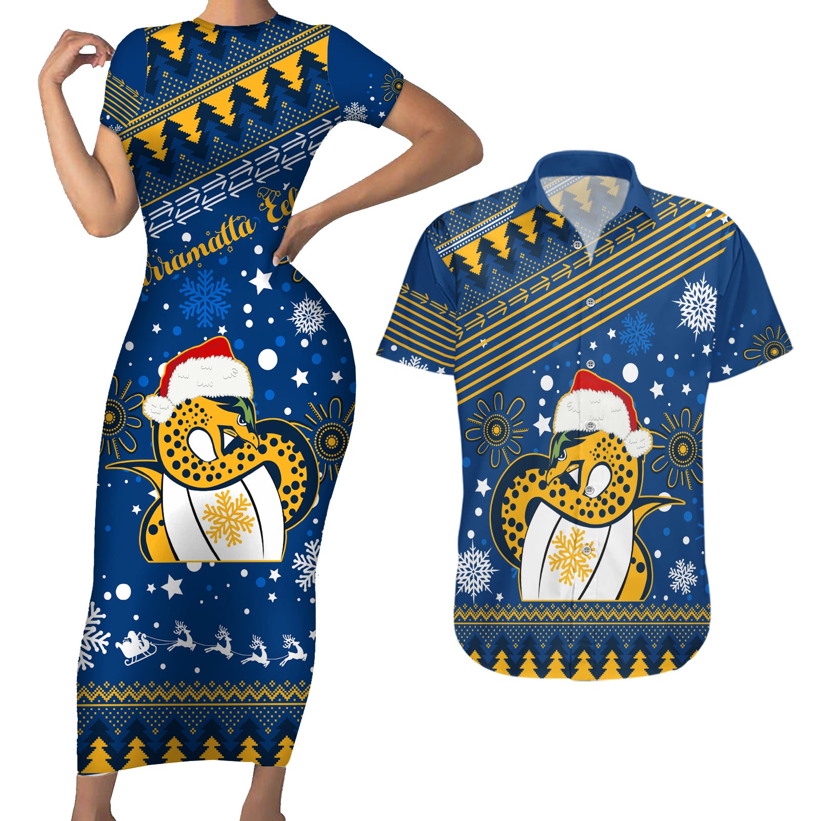 custom-eels-rugby-couples-matching-short-sleeve-bodycon-dress-and-hawaiian-shirt-chirstmas-vibe-2023