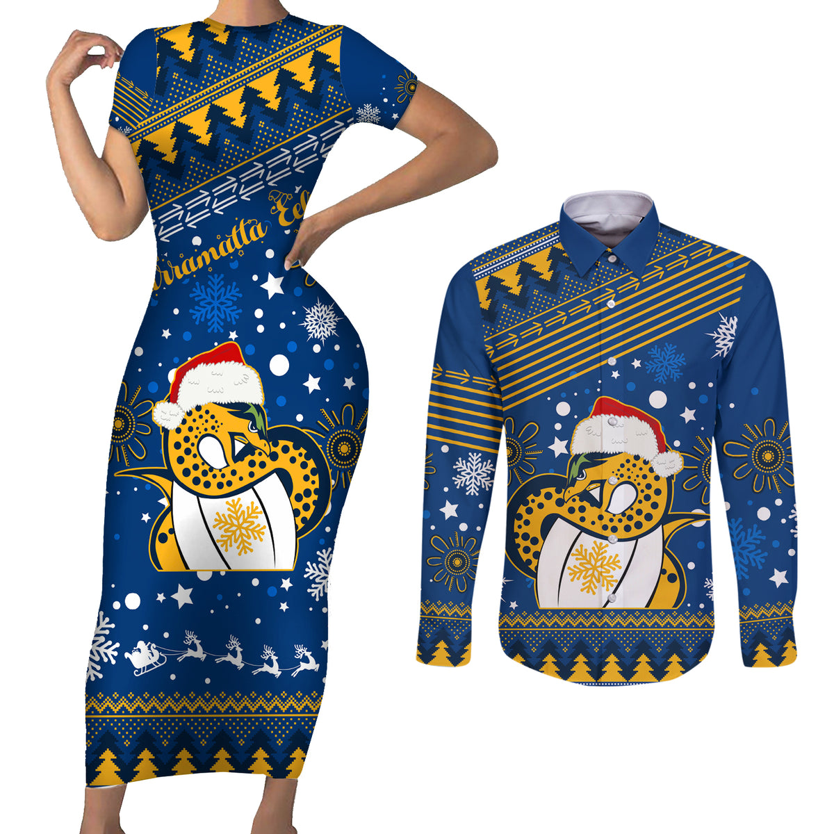 custom-eels-rugby-couples-matching-short-sleeve-bodycon-dress-and-long-sleeve-button-shirt-chirstmas-vibe-2023