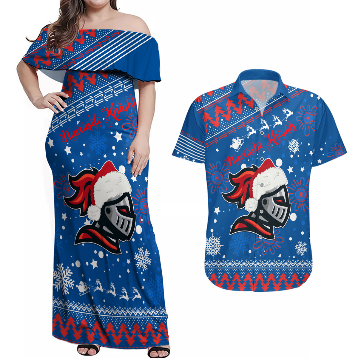 custom-knights-rugby-couples-matching-off-shoulder-maxi-dress-and-hawaiian-shirt-chirstmas-vibe-2023