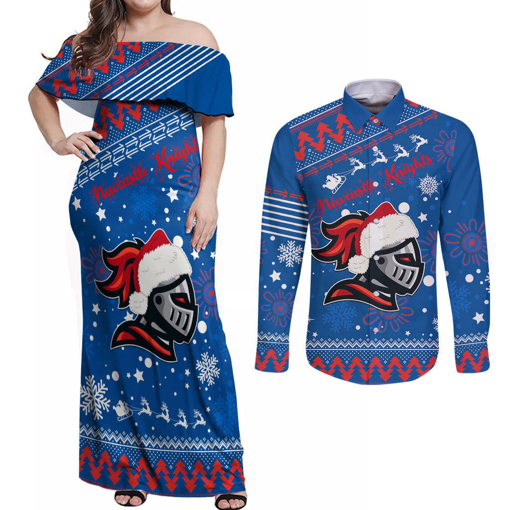 custom-knights-rugby-couples-matching-off-shoulder-maxi-dress-and-long-sleeve-button-shirt-chirstmas-vibe-2023