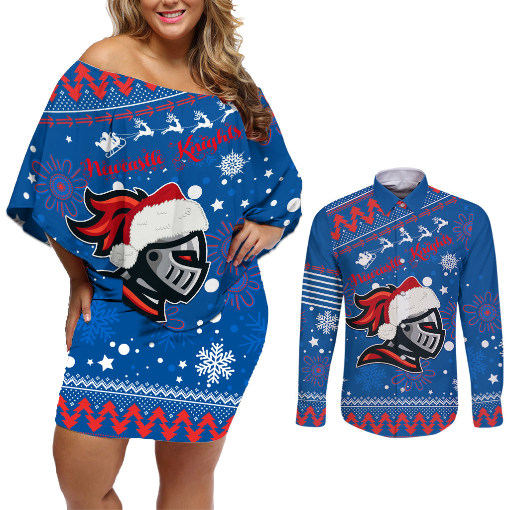 custom-knights-rugby-couples-matching-off-shoulder-short-dress-and-long-sleeve-button-shirt-chirstmas-vibe-2023