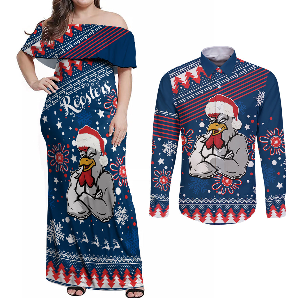custom-roosters-rugby-couples-matching-off-shoulder-maxi-dress-and-long-sleeve-button-shirt-chirstmas-vibe-2023