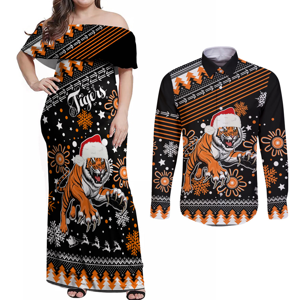 custom-tigers-rugby-couples-matching-off-shoulder-maxi-dress-and-long-sleeve-button-shirt-chirstmas-vibe-2023