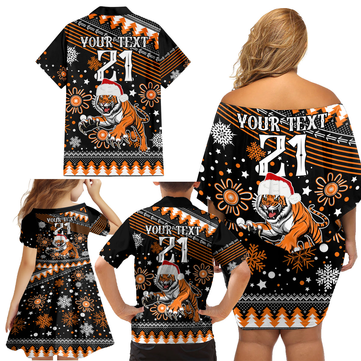 custom-tigers-rugby-family-matching-off-shoulder-short-dress-and-hawaiian-shirt-chirstmas-vibe-2023