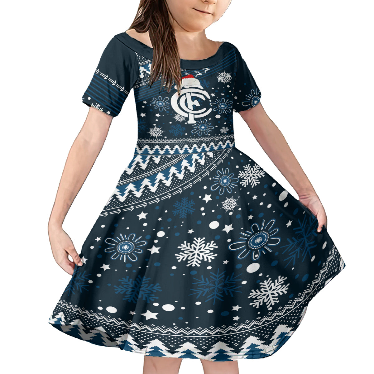 custom-carlton-blues-football-kid-short-sleeve-dress-christmas-vibe-2023