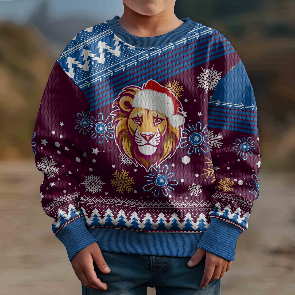 custom-lions-football-kid-ugly-christmas-sweater-christmas-vibe-2023
