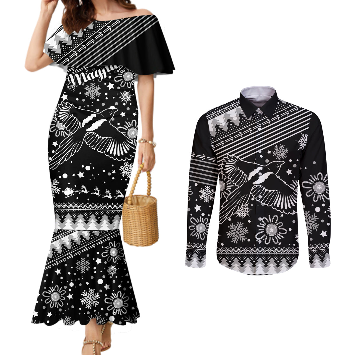 custom-magpies-football-couples-matching-mermaid-dress-and-long-sleeve-button-shirt-christmas-vibe-2023